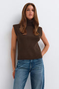 Chunky turtleneck knitted vest - Chocolate brown