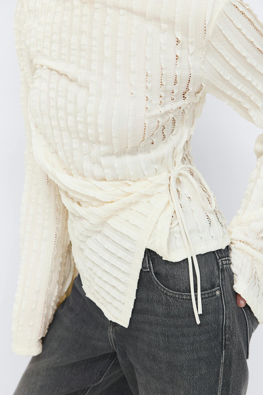 Textured tie detail top - Gardenia