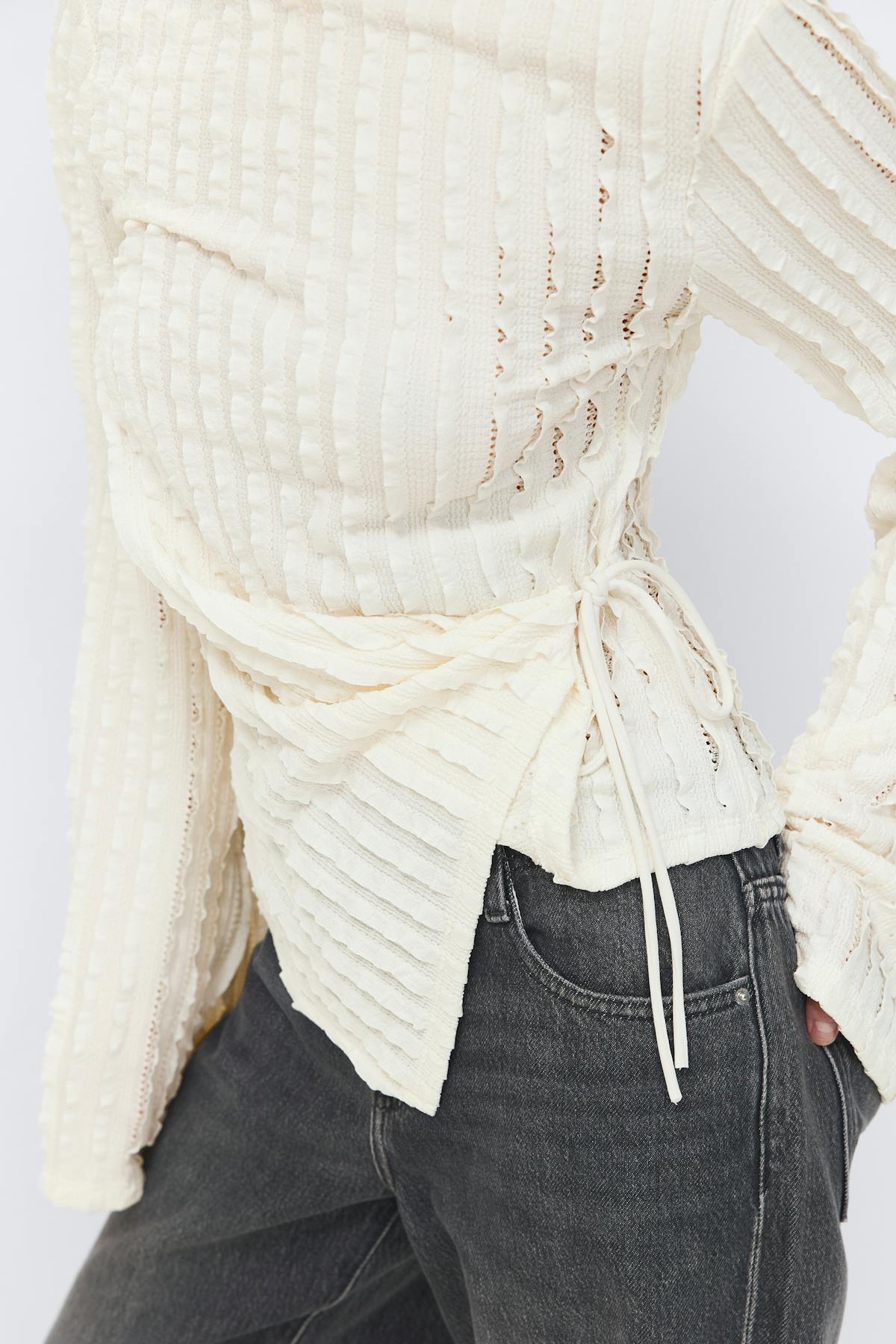Textured tie detail top - Gardenia