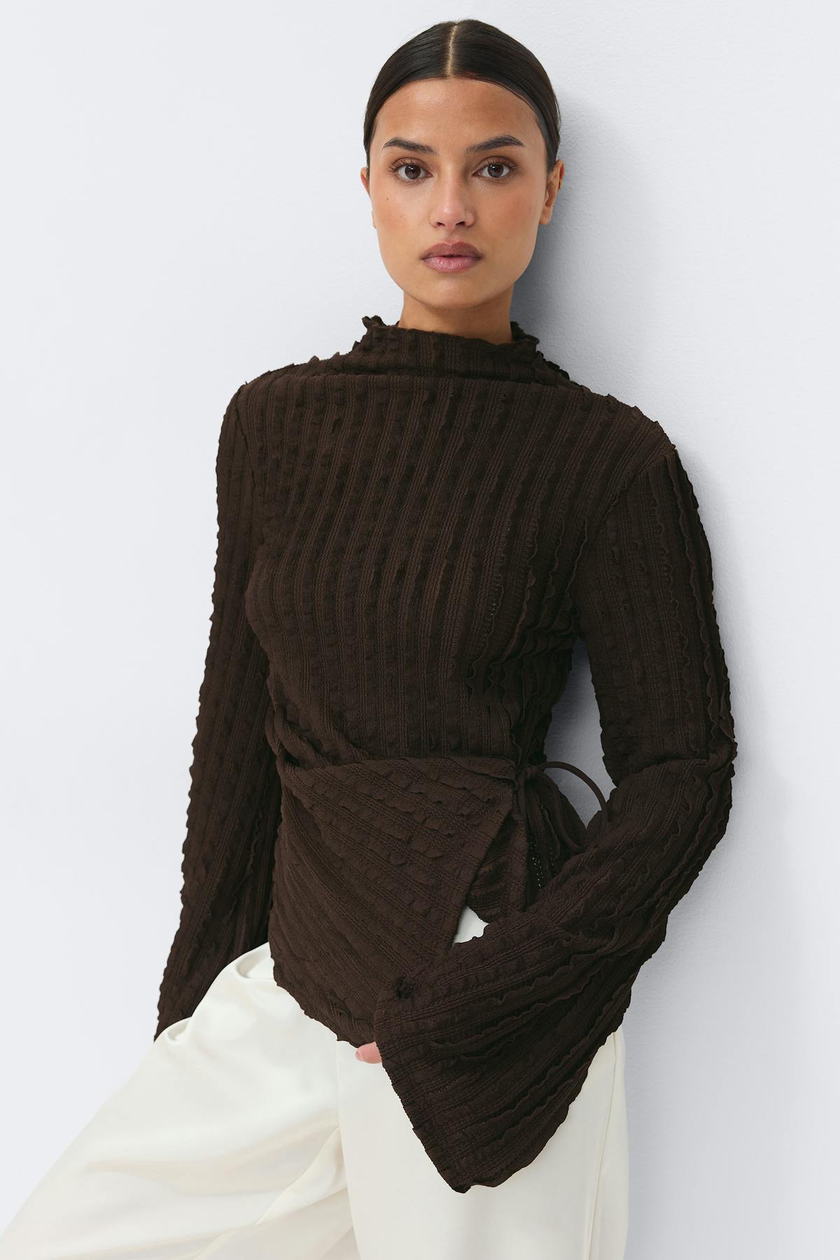 Textured tie detail top - Gardenia