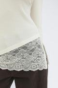 Lace detail boatneck top - Blanc cassé