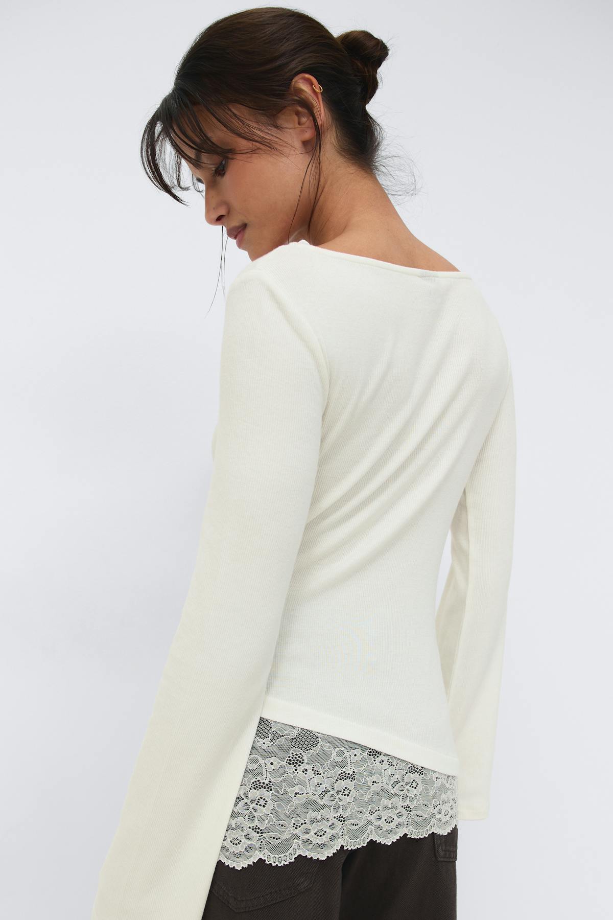 Lace detail boatneck top - Blanc cassé