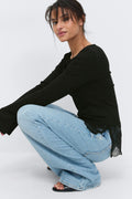 Lace detail boatneck top - Blanc cassé