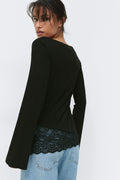 Lace detail boatneck top - Noir