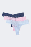 3-pack lace thong - Multi pink
