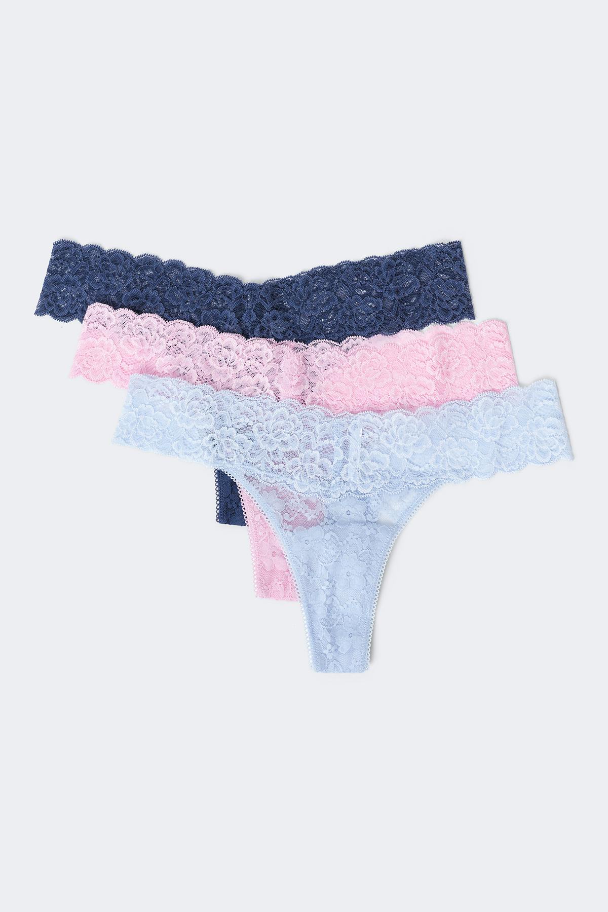 3-pack lace thong - Multi pink