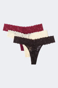 3-pack lace thong - Golden apricot