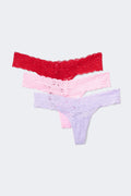 3-pack lace thong - Botanic purple