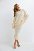 Knitted fringe skirt - Crème