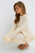 Knitted fringe skirt - Creme