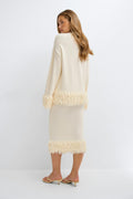 Knitted fringe skirt - Creme