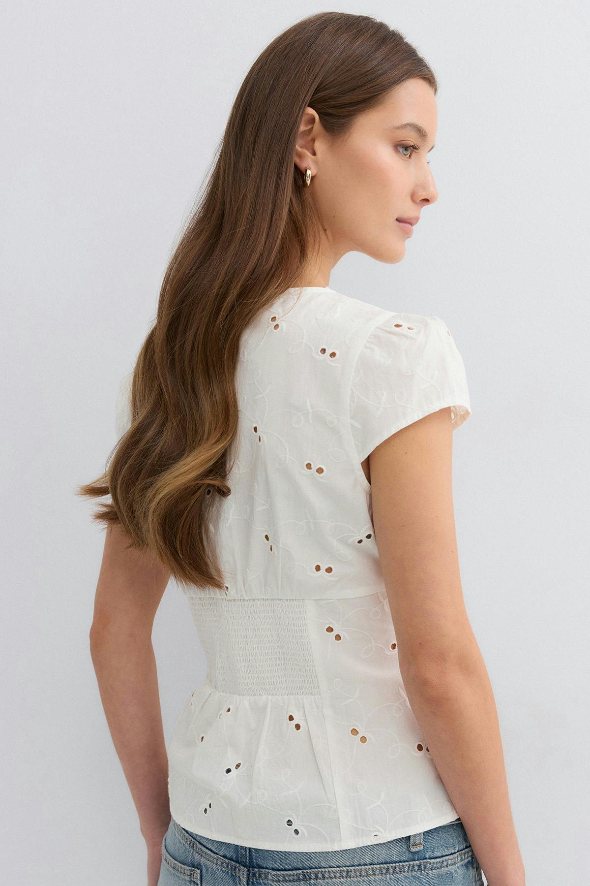 Broderie anglaise top - Blanc cassé