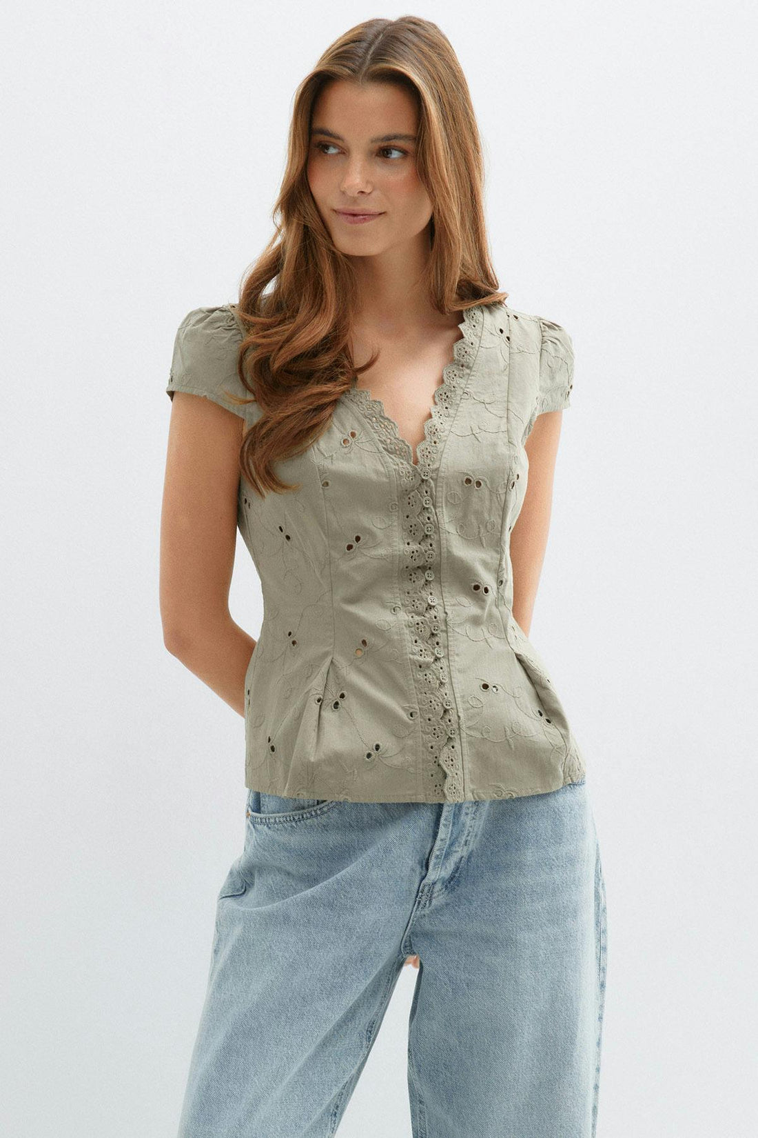 Broderie anglaise top - Kaki