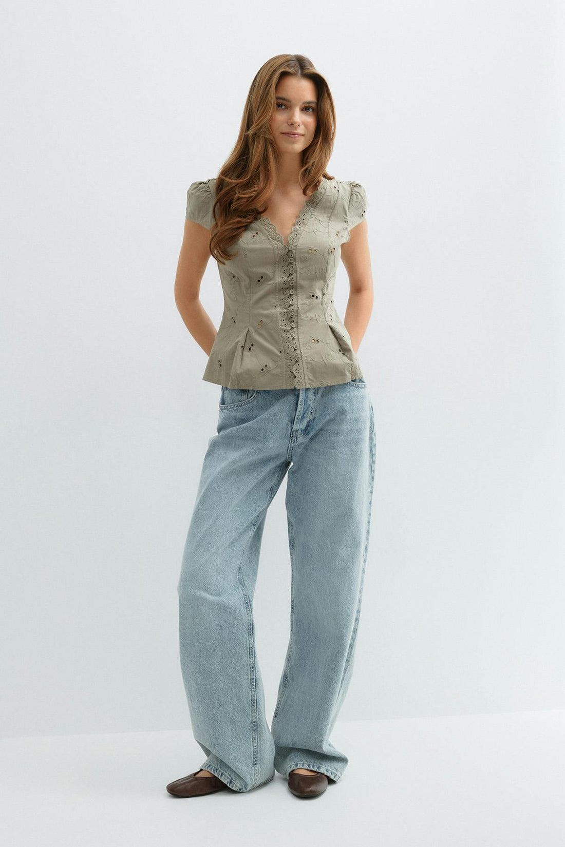 Broderie anglaise top - Kaki
