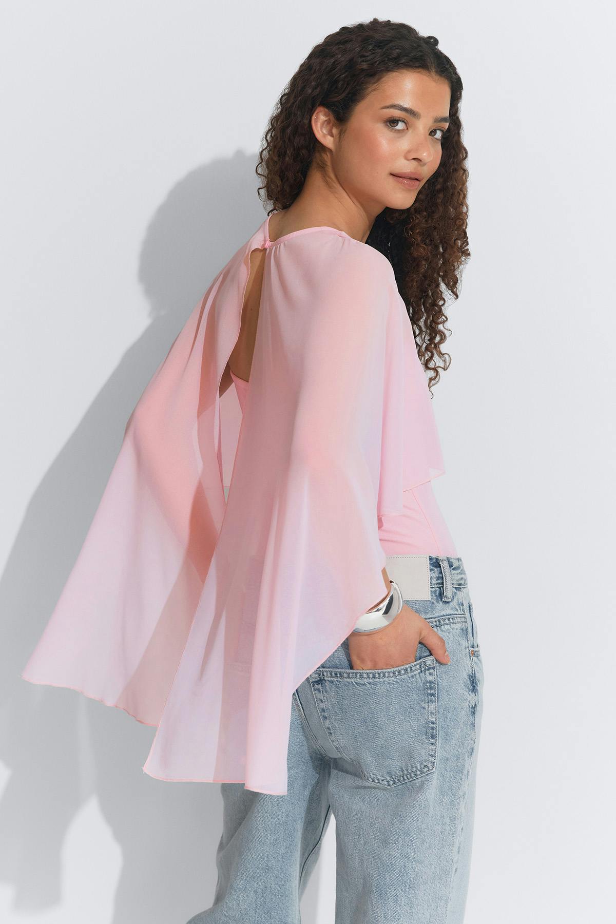 Chiffon cape top - Egret