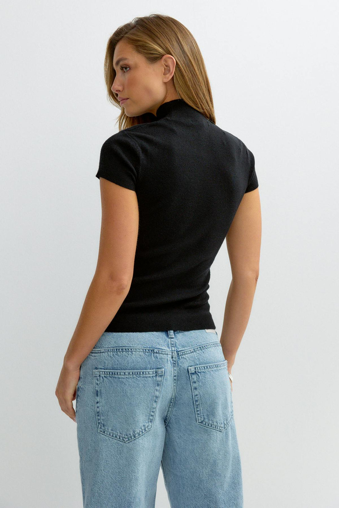 Cap sleeve knitted top - Noir