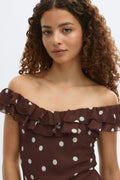 Maxi frill dress - Brown dot aop