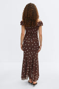 Maxi frill dress - Brown dot aop