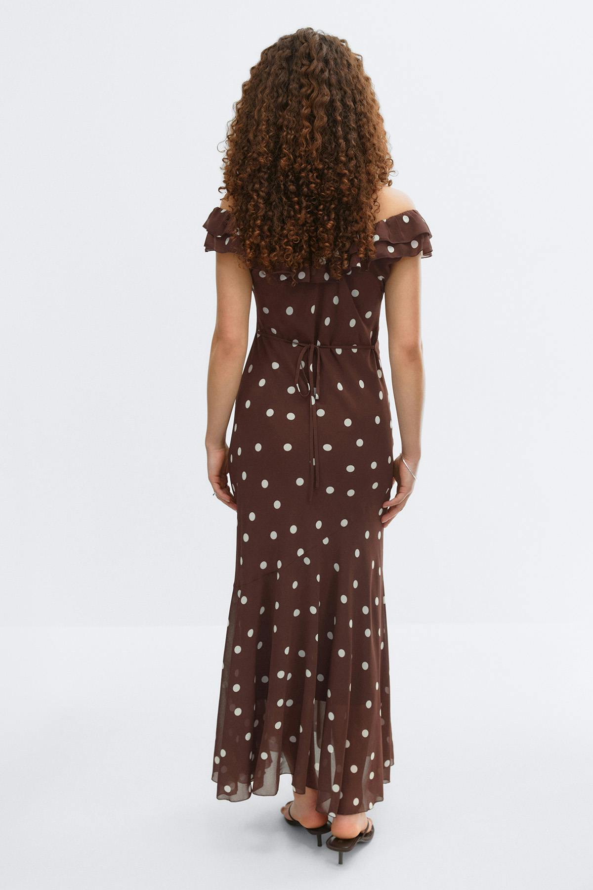Maxi frill dress - Brown dot aop