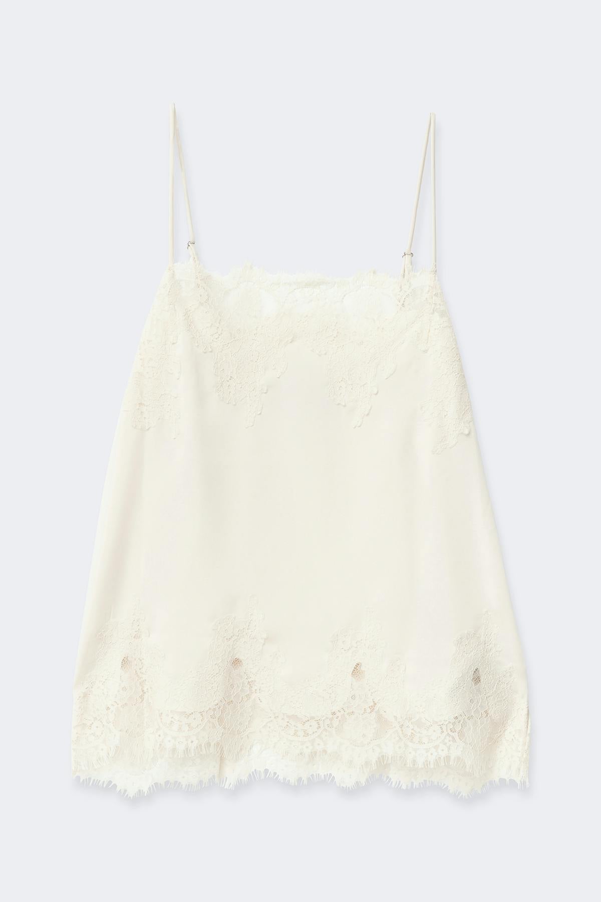 Lace satin singlet - Creme