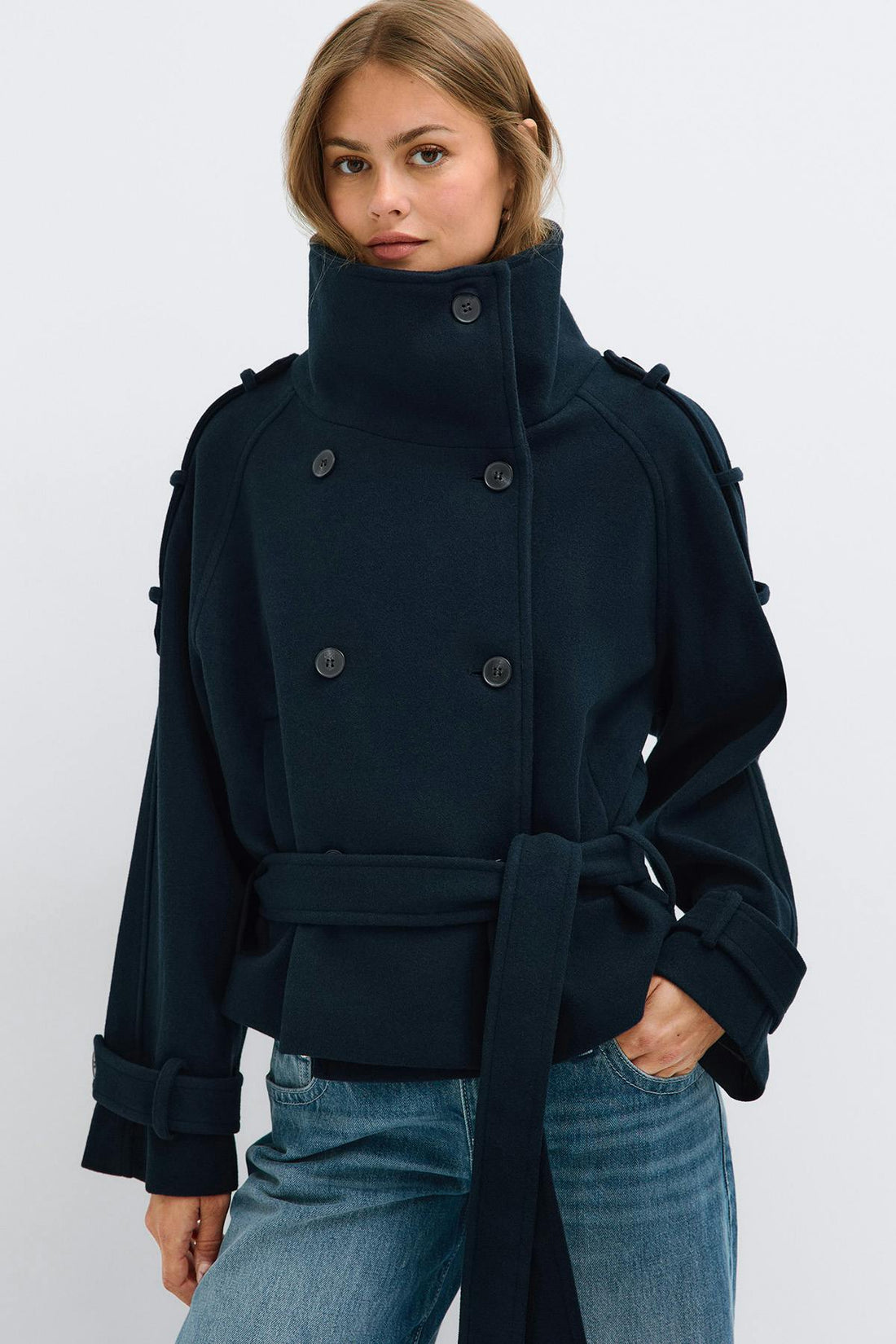 Wool blend short jacket - Bleu marine