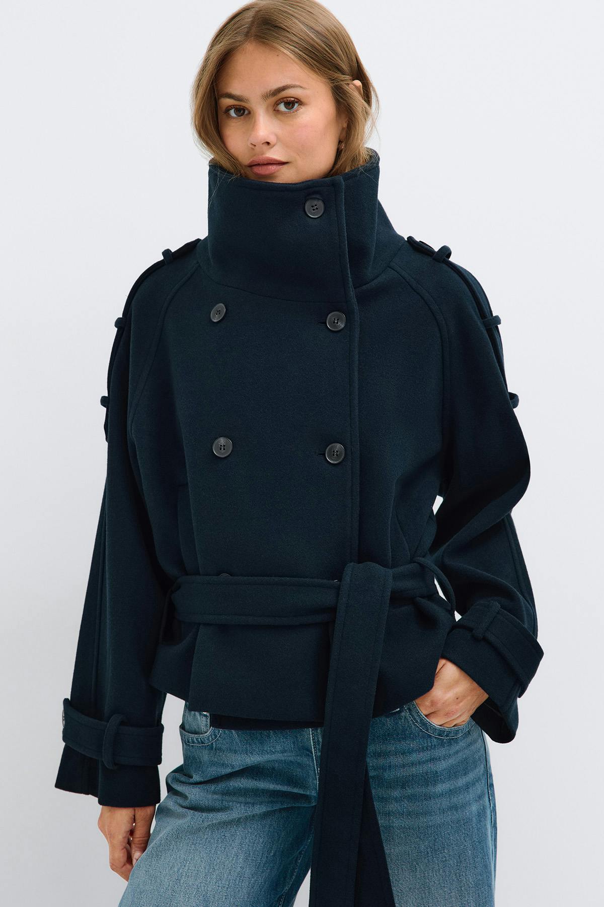 Wool blend short jacket - Bleu marine