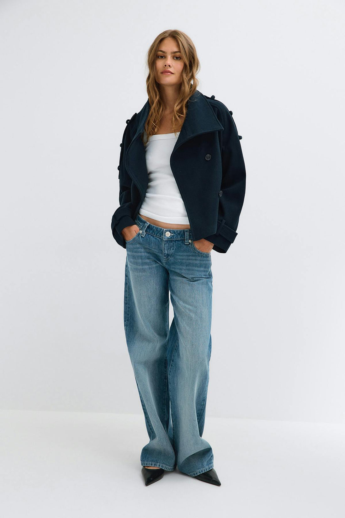 Wool blend short jacket - Bleu marine