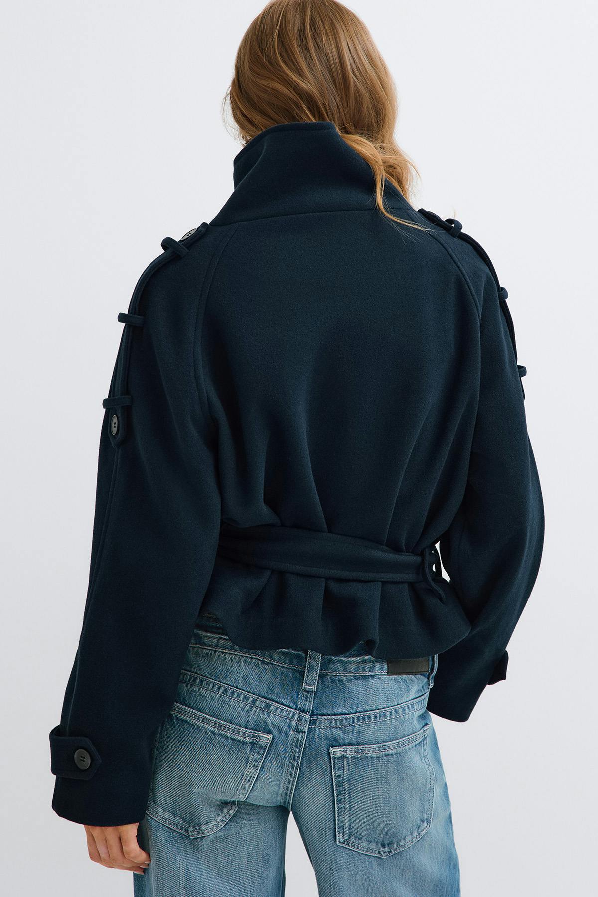 Wool blend short jacket - Bleu marine