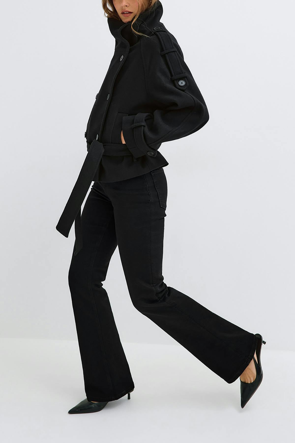 Wool blend short jacket - Noir