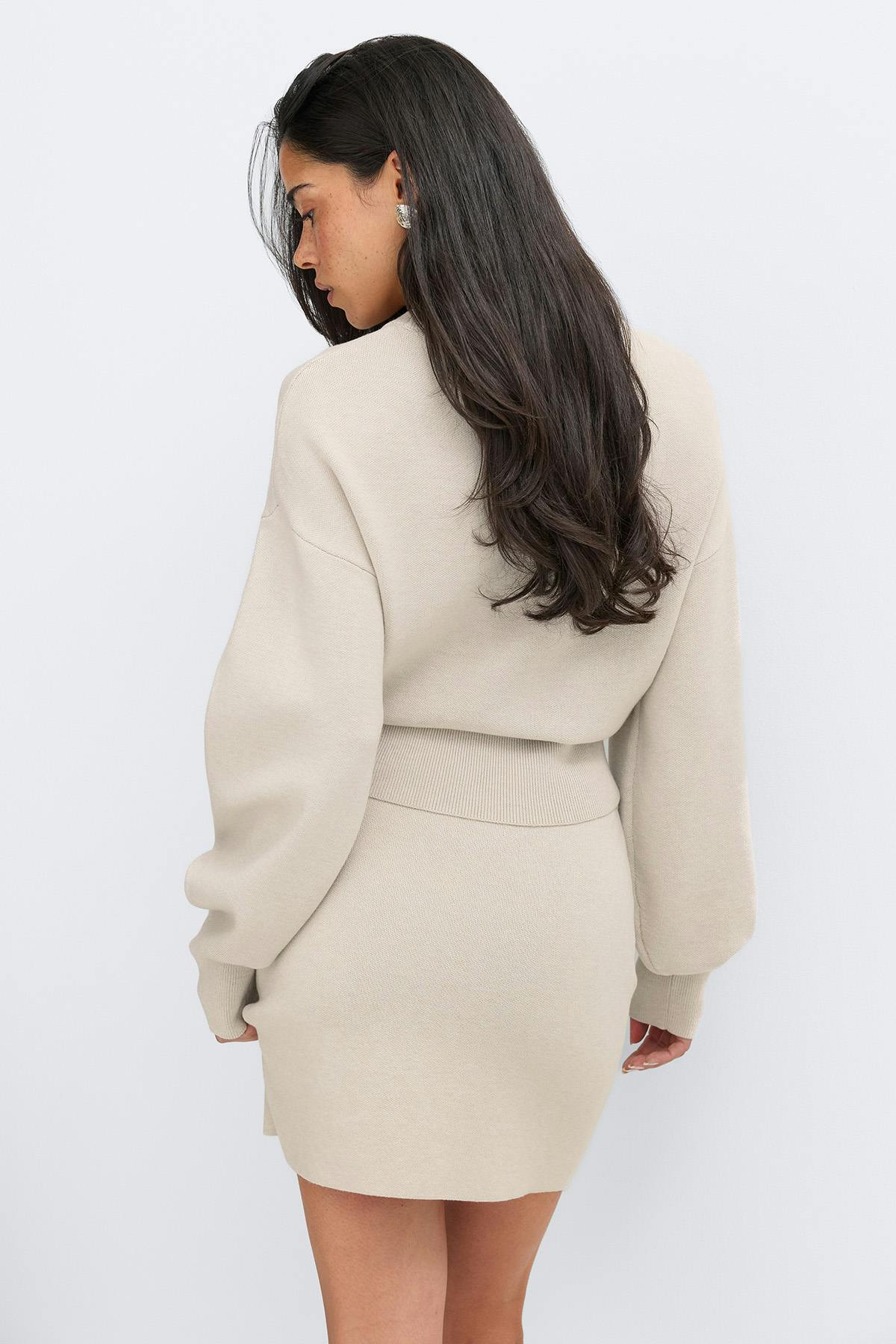Knitted fitted sweater - Beige melange