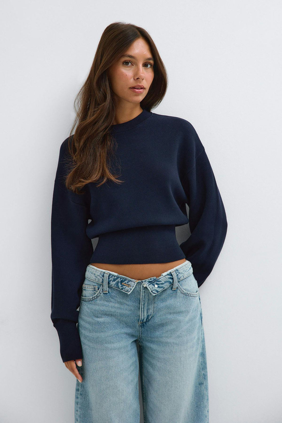 Knitted fitted sweater - Navy blazer