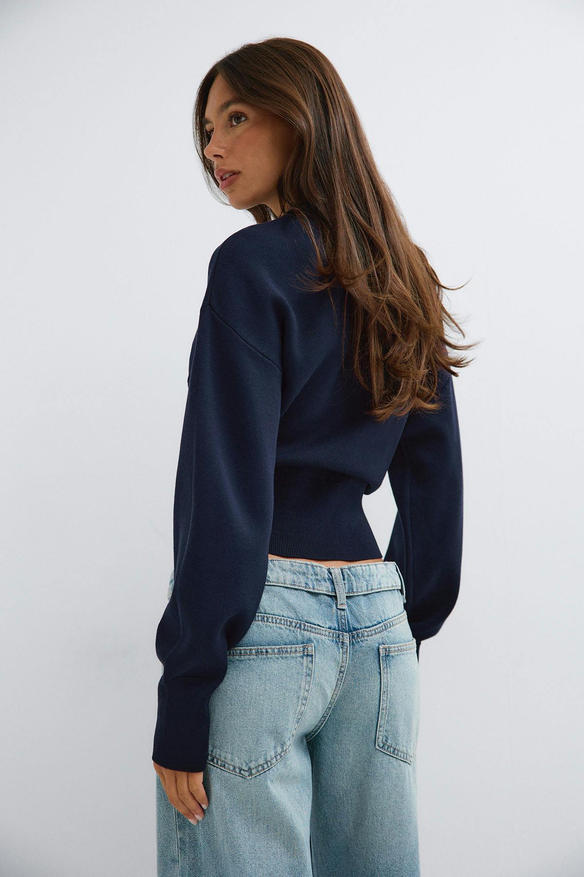 Knitted fitted sweater - Navy blazer