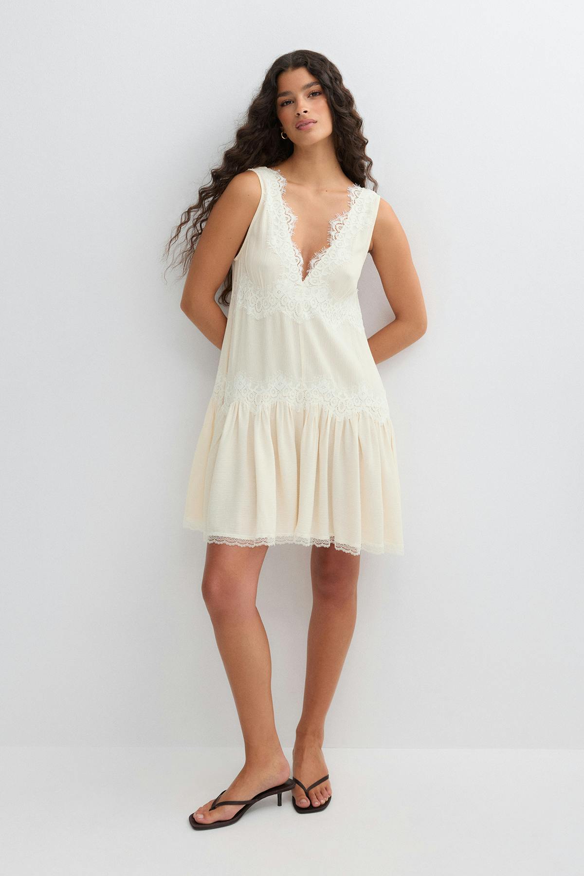 Lace mini dress - Creme