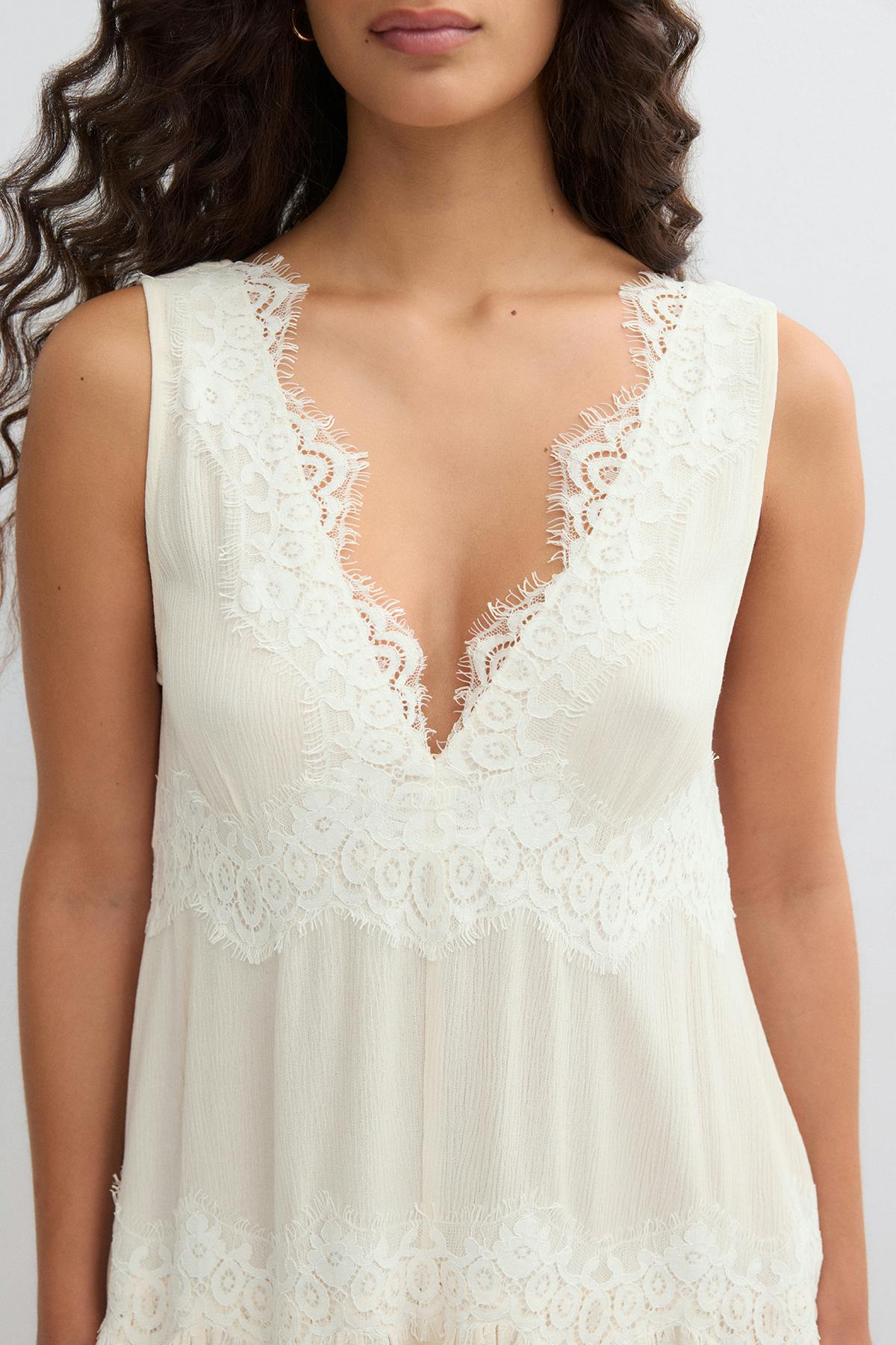 Lace mini dress - Creme