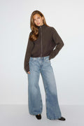 Knitted zip jacket - Seal brown