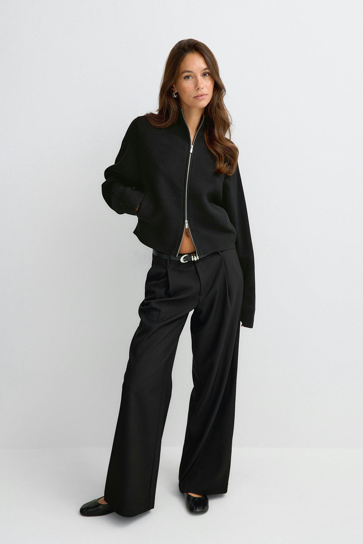 Knitted zip jacket - Seal brown