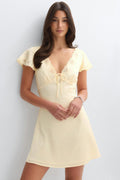 Satin lace mini dress - Jaune clair