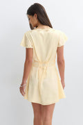 Satin lace mini dress - Jaune clair