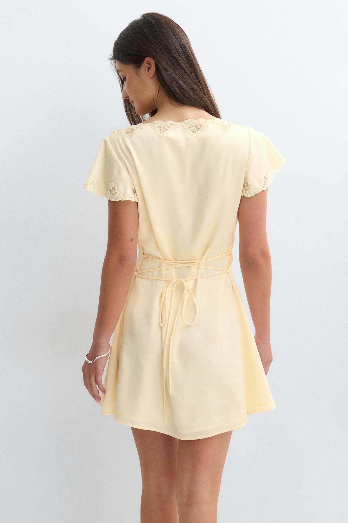 Satin lace mini dress - Jaune clair
