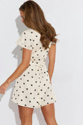 Satin lace midi dress - Black dot