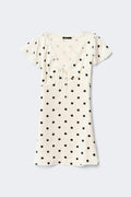 Satin lace midi dress - Black dot