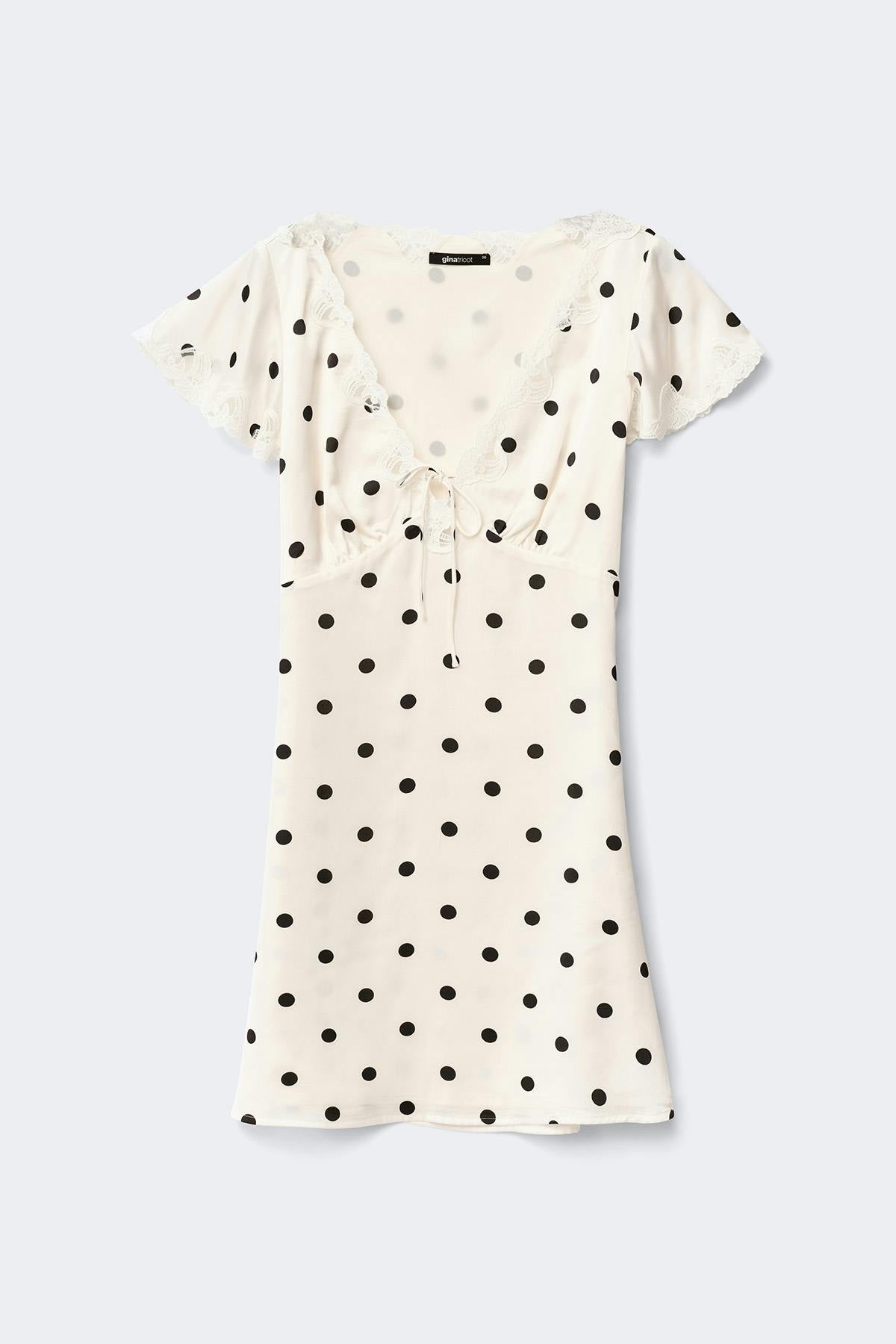 Satin lace midi dress - Black dot