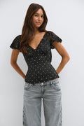 Satin lace top - Rose clair