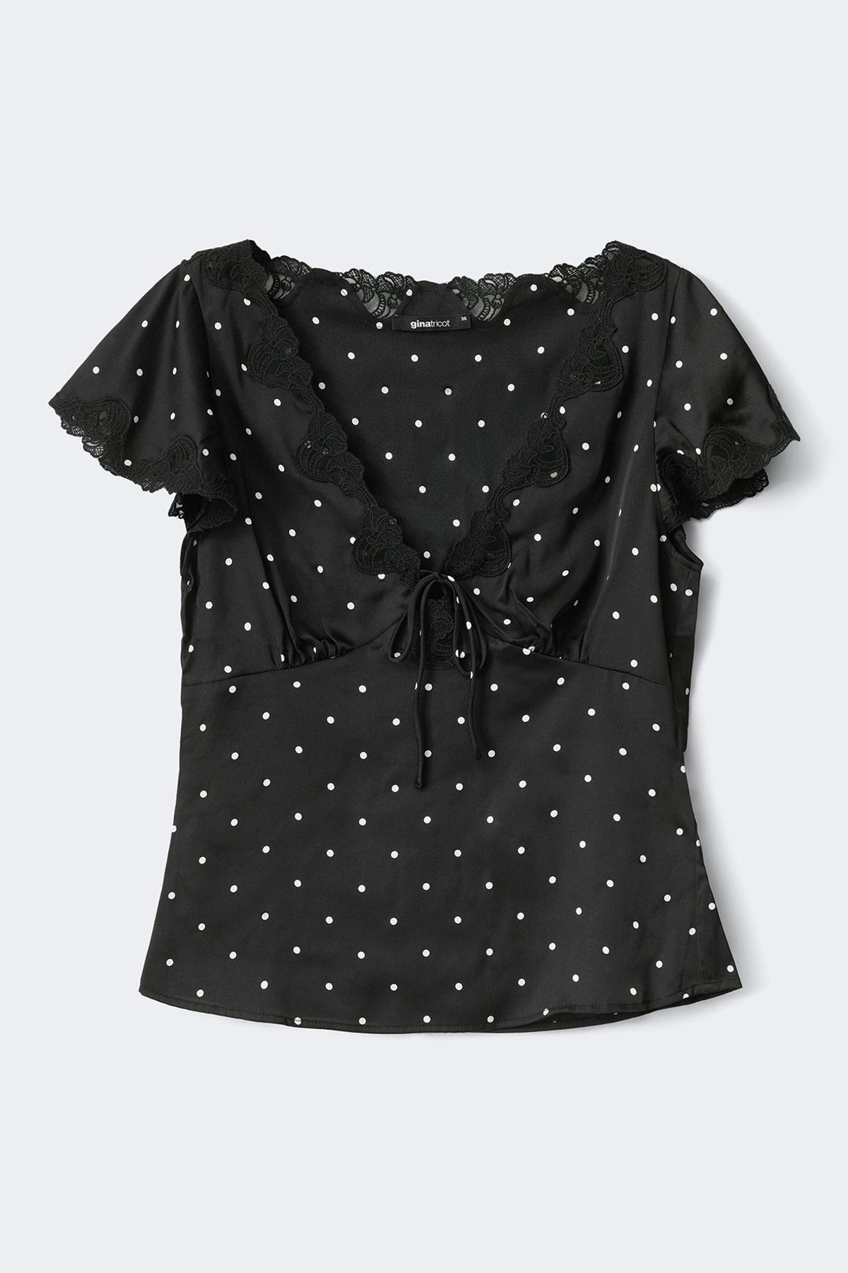 Satin lace top - Cream dot
