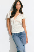 Satin lace top - Rose clair