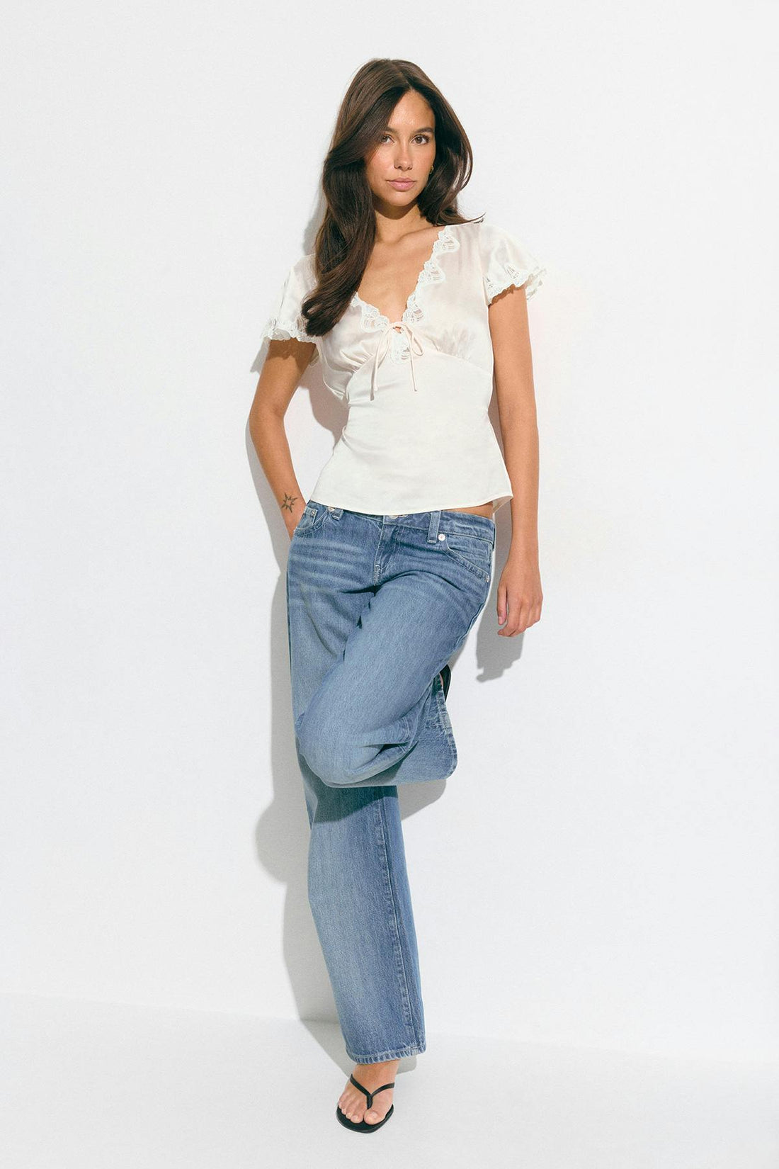 Satin lace top - Rose clair