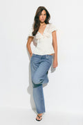 Satin lace top - Rose clair