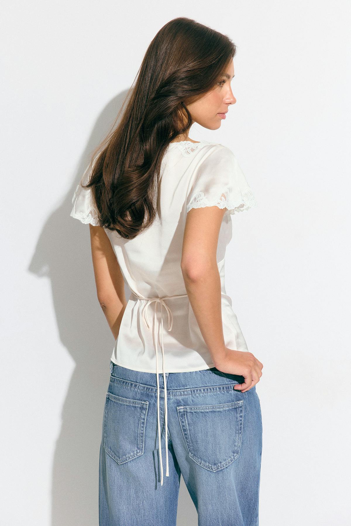 Satin lace top - Rose clair