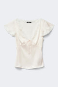 Satin lace top - Rose clair
