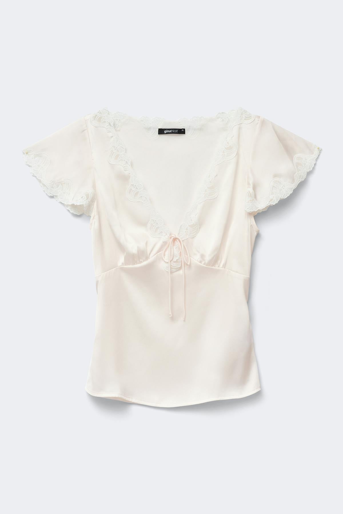 Satin lace top - Rose clair
